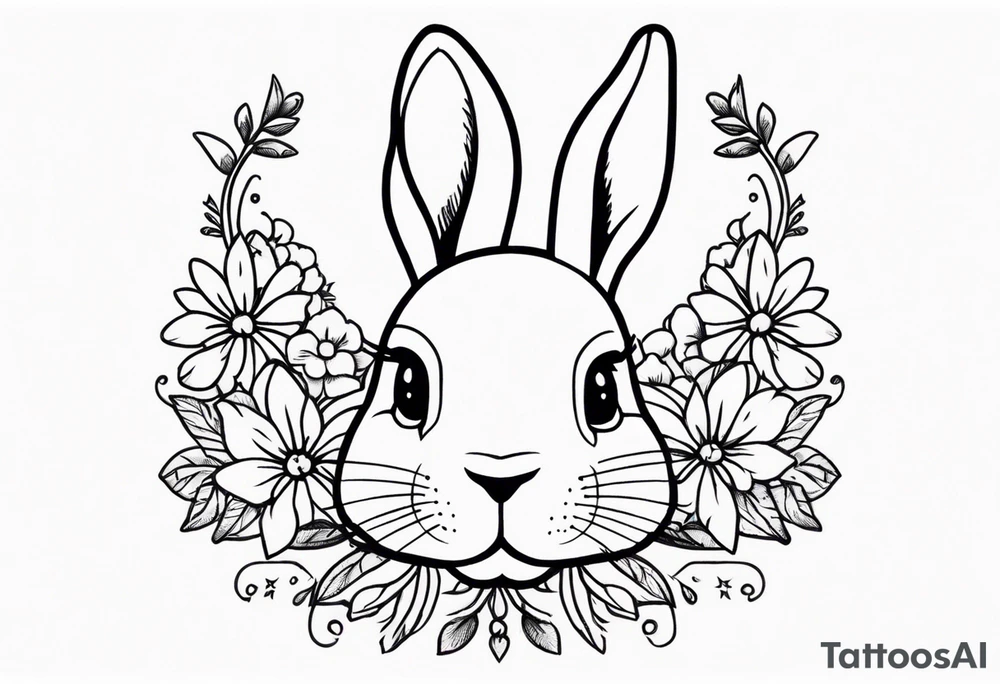 bunny head with flowers around it tattoo idea