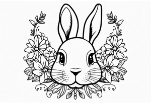 bunny head with flowers around it tattoo idea