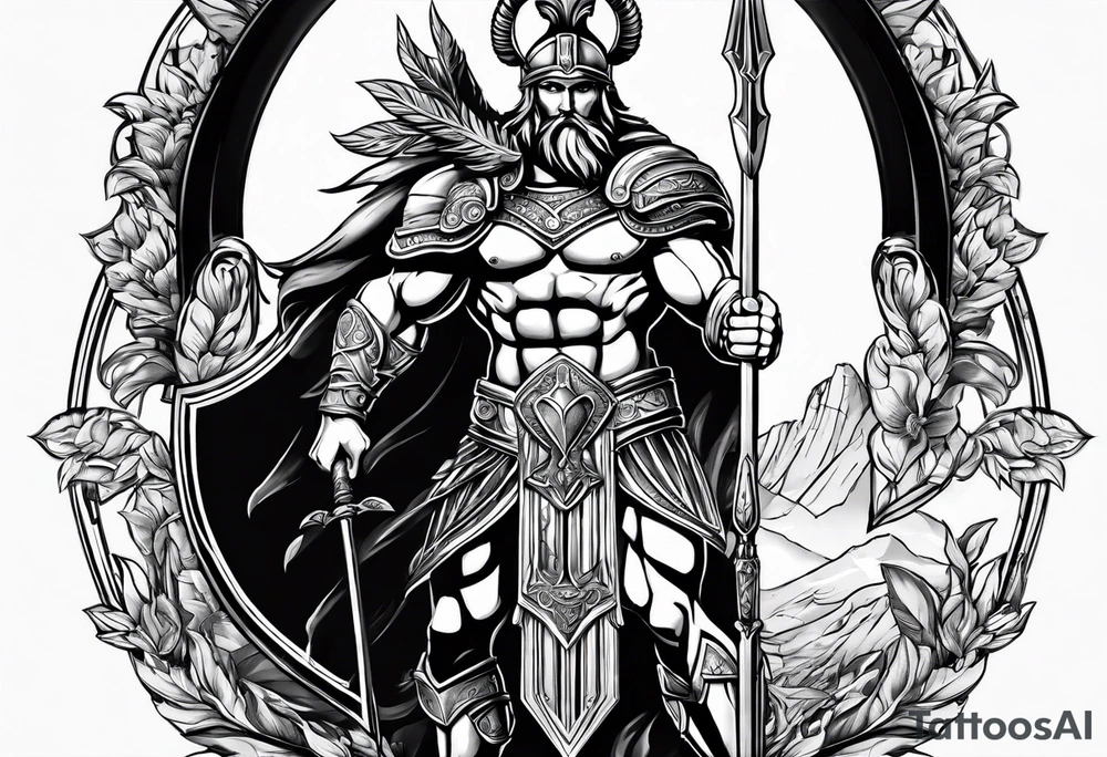 Ares greek God, holding his spear and shield tattoo idea