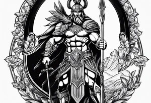 Ares greek God, holding his spear and shield tattoo idea