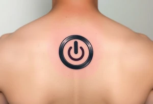 "Hyperrealistic tattoo of a PC power button (1:1 size).  
Label: 'Press to reboot universe'.  
Style: Fake 3D, like actual button on skin. Black/red." tattoo idea