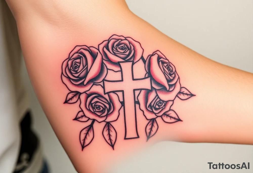 Roses, with a cross outline in the middle tattoo idea