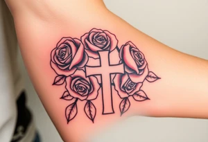 Roses, with a cross outline in the middle tattoo idea