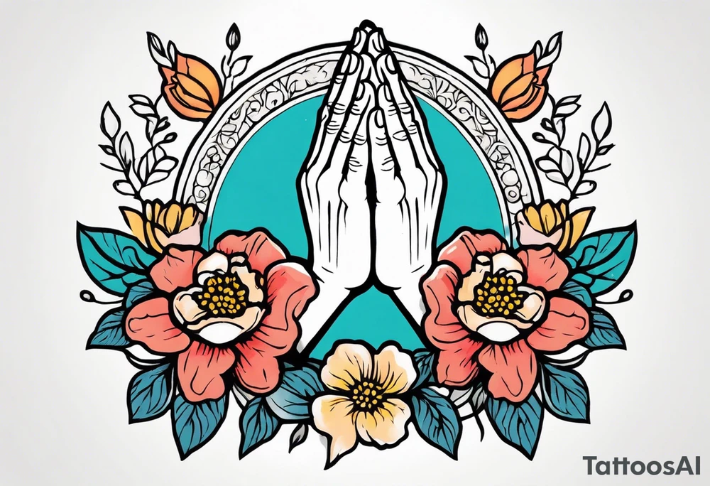 praying hands

old school vintage simple traditional design with vintage flowers surrounding
bold color simple tattoo idea