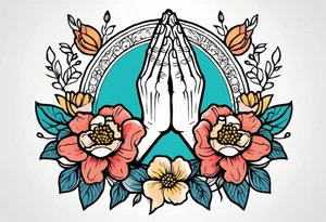 praying hands

old school vintage simple traditional design with vintage flowers surrounding
bold color simple tattoo idea