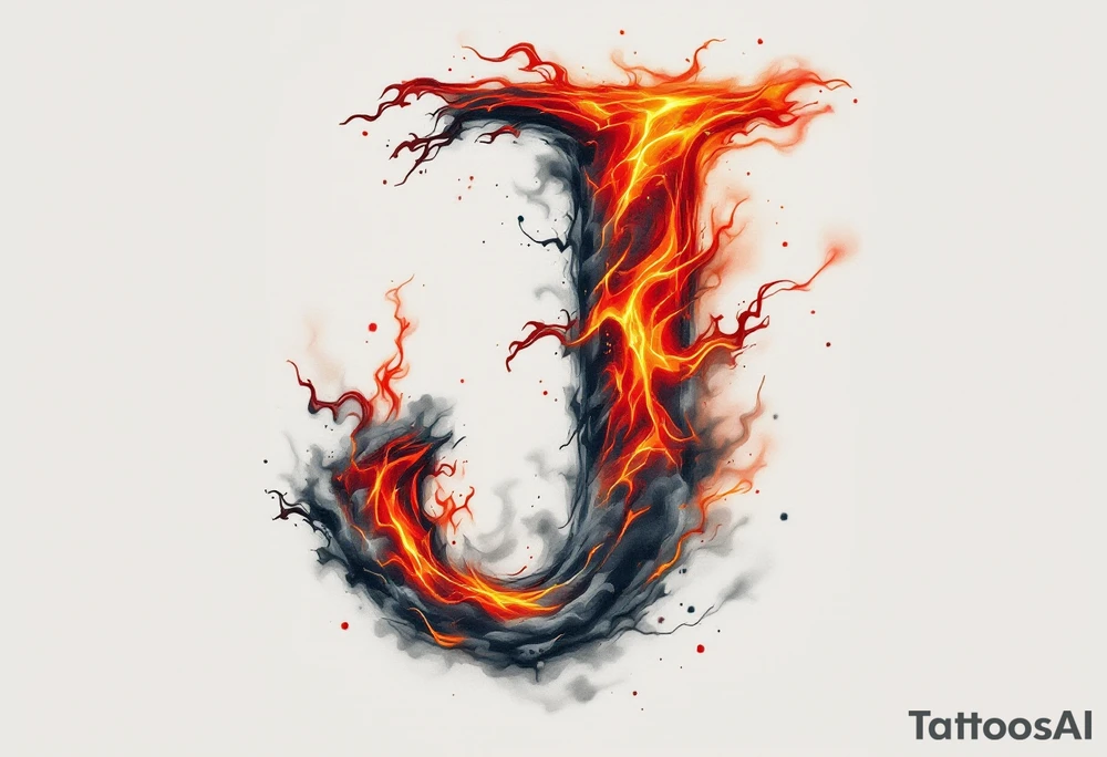 Flaming "J" in gradient shades of orange, red, and smoky gray. tattoo idea