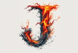 Flaming "J" in gradient shades of orange, red, and smoky gray. tattoo idea