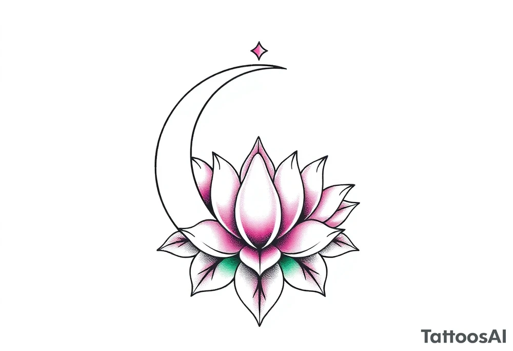 small crescent moon with lotus flower tattoo idea