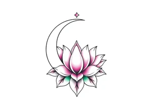 small crescent moon with lotus flower tattoo idea