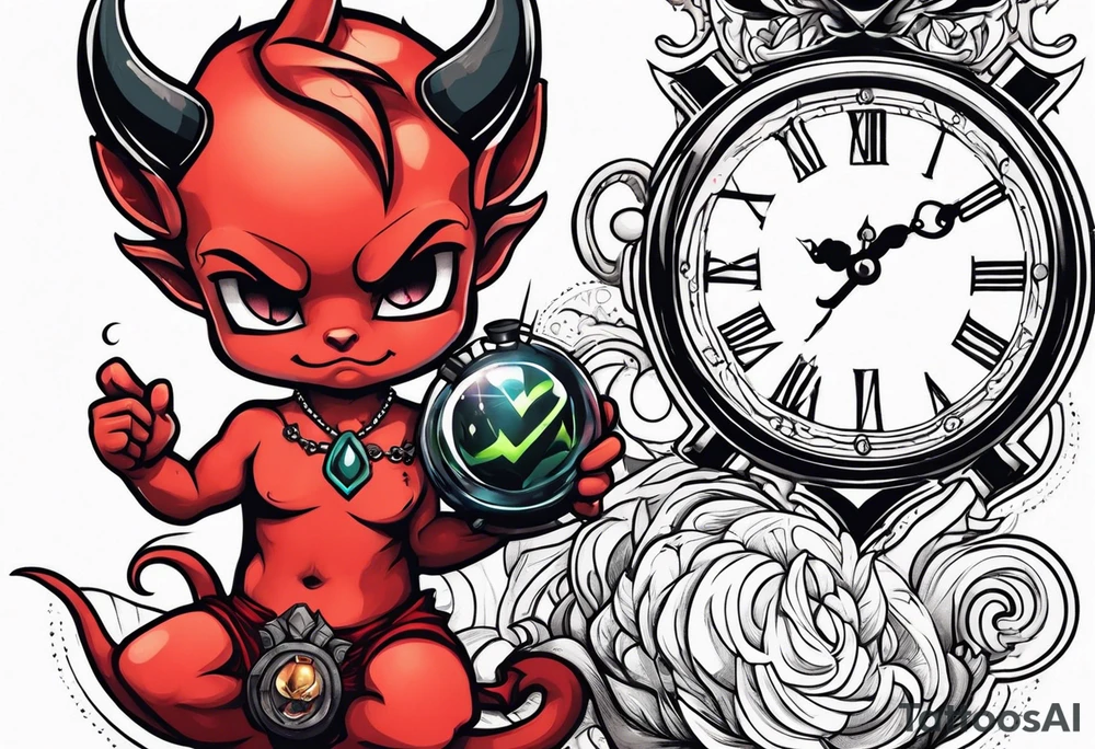 cute devil boy holding a time bomb tattoo idea