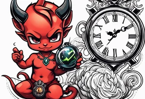 cute devil boy holding a time bomb tattoo idea