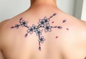 delicate cherry blossoms swirling in spring breeze with petals tattoo idea