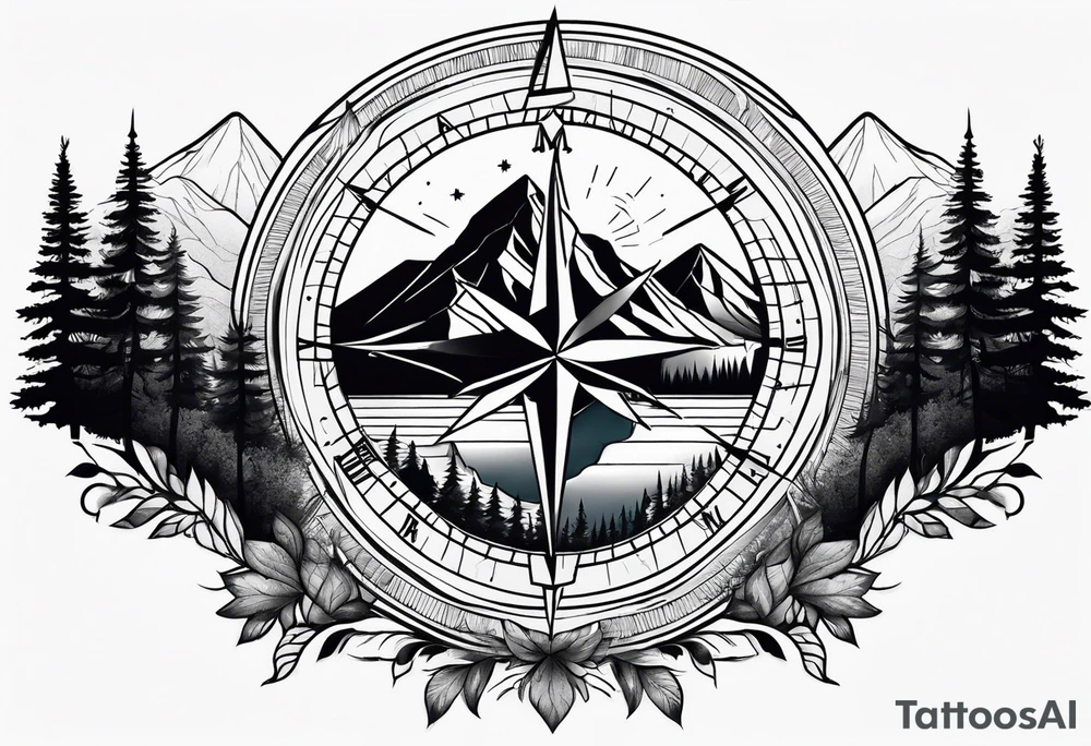 compass with mountains, trees, tavel inspired tattoo idea compass with mountains, trees, tavel inspired tattoo idea