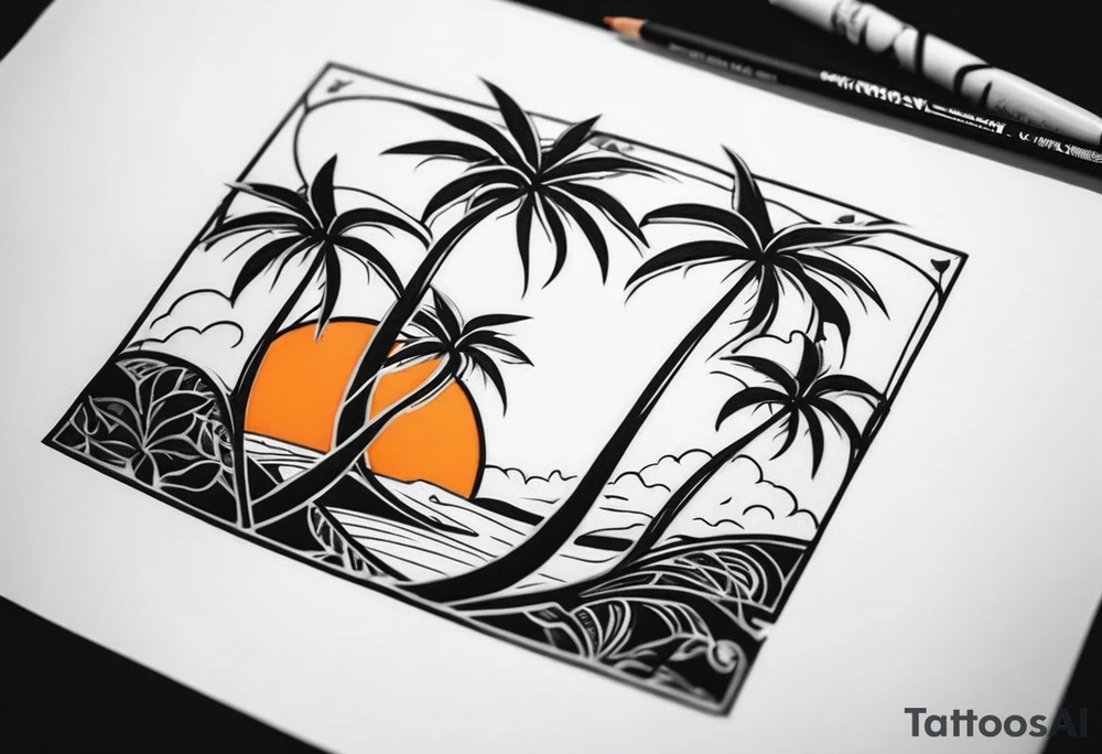 Orange blossom palm trees tattoo idea
