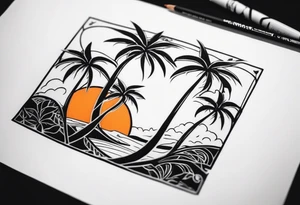 Orange blossom palm trees tattoo idea