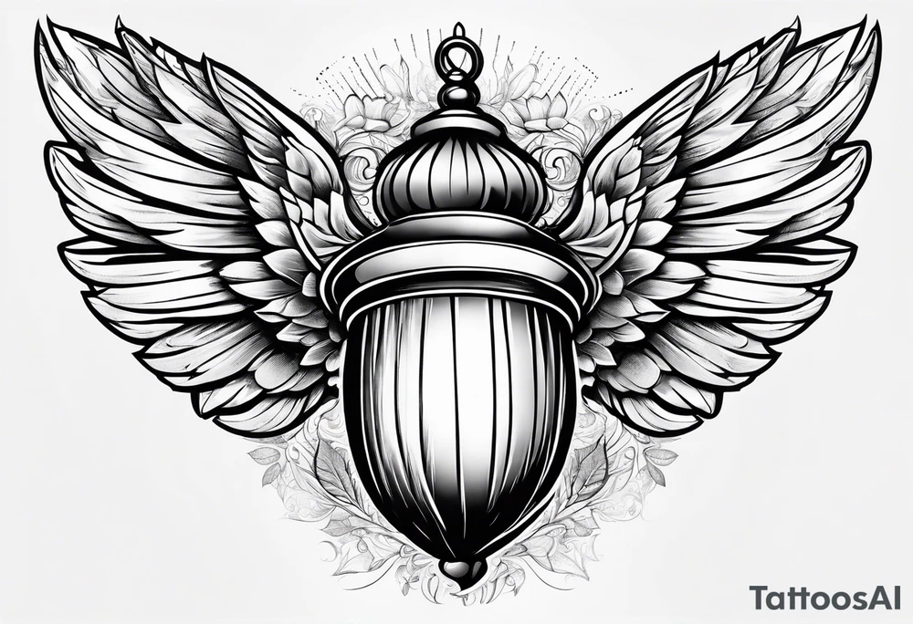 An angelic tattoo featuring an acorn with wings tattoo idea