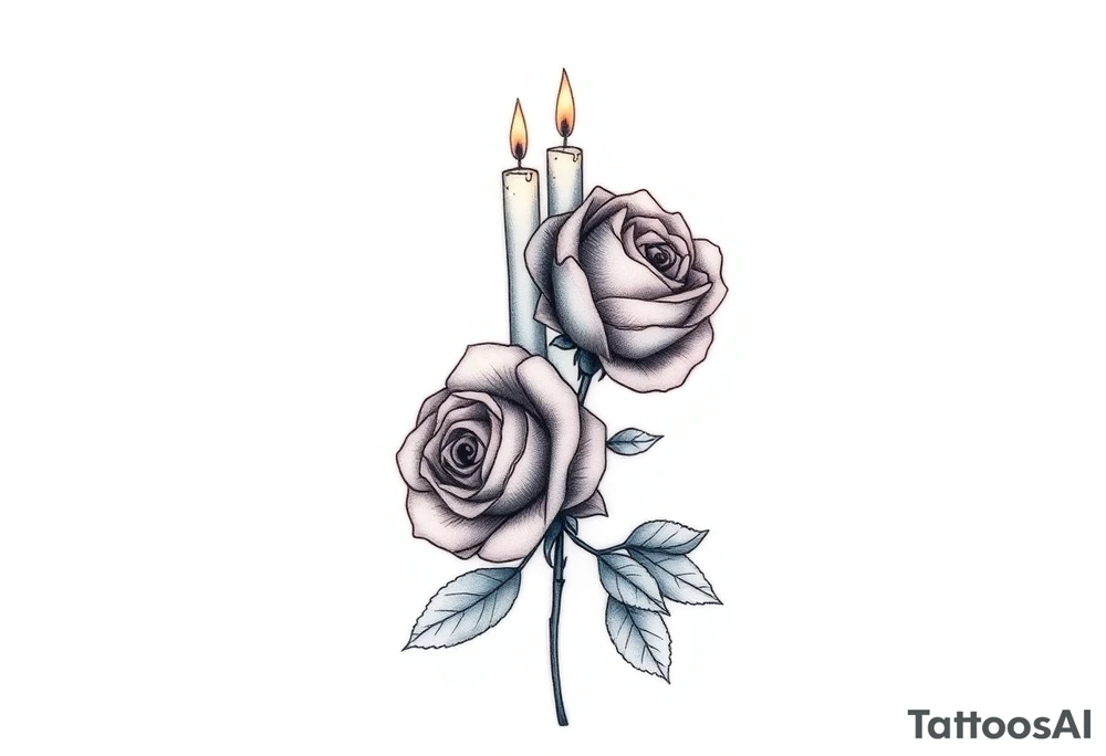 Blue, 2 roses, 2 candles, water tattoo idea