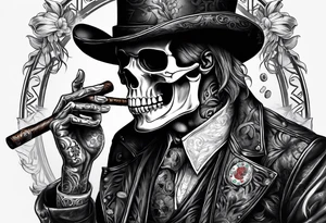 skeleton smoking cigar with poker chips tattoo idea