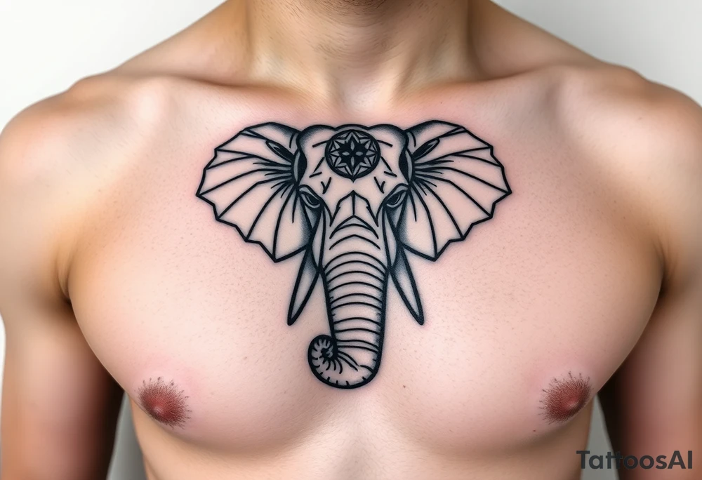 Indian Elephant head with a geometric style tattoo idea