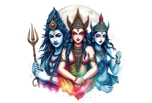 Lord Shiva, Godess Kali, Godess Lilith Together with the moon in the background tattoo idea