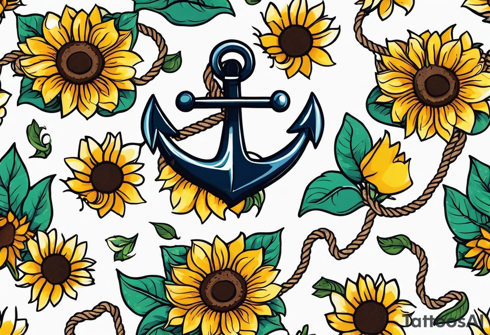 Anchor, rope, sunflowers, thigh tattoo idea