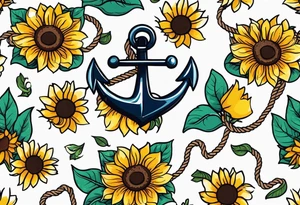 Anchor, rope, sunflowers, thigh tattoo idea