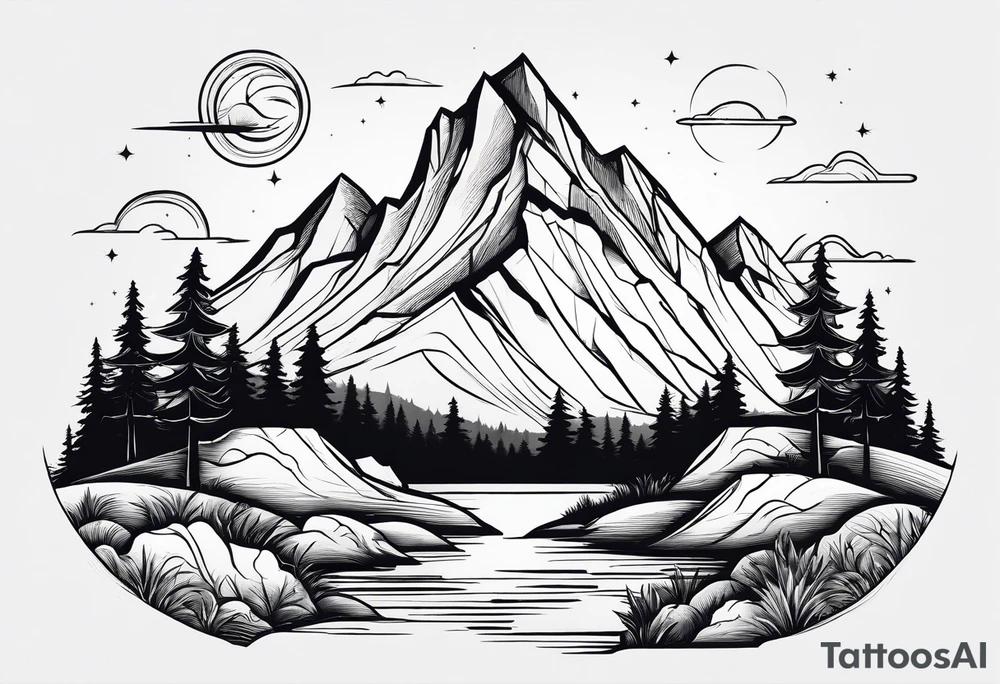 mountain and space in thick line art tattoo idea mountain and space in thick line art tattoo idea