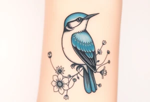 powerful majestic bluebird surrounded by wild flowers tattoo idea