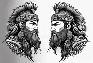 Side profile of Celtic warrior with weapons unsheathed tattoo idea