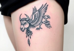 A bull and a falcon combined with ancient Egyptian mythology, as ruled by Venus in western zodiac, tattoo idea