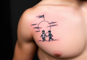 Sun set three walking child tattoo idea