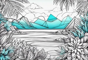 Ampulheta astrológica com detalhes geométricos e uma areia colorida em tons degradê de azul, turquesa e violeta tattoo idea