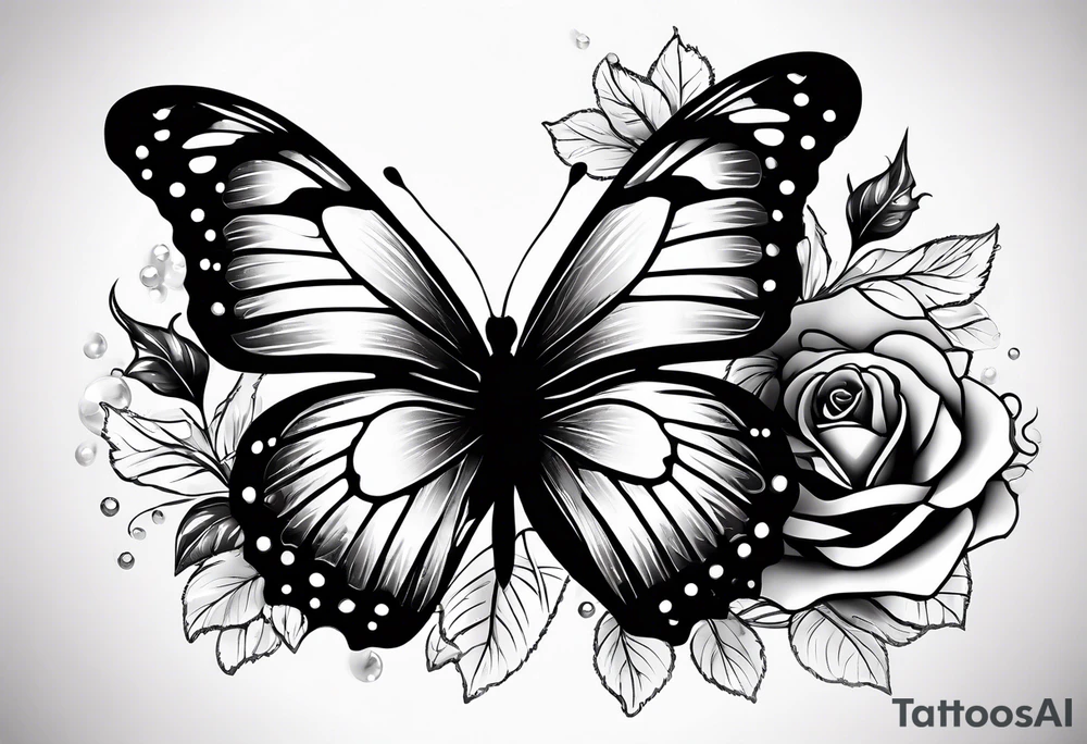 Rosen mit Schmetterlingen und Punkte als Kette mit diamanten an der Rippe tattoo idea