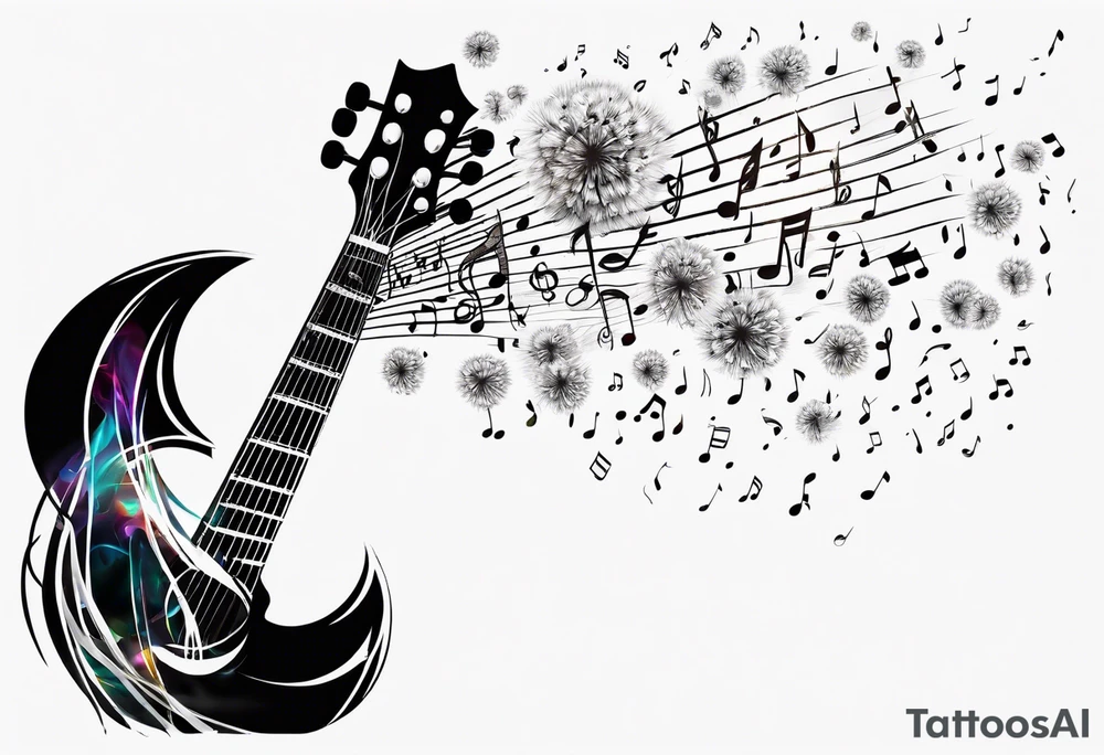 Dandelion puff breaking off into music notes tattoo idea