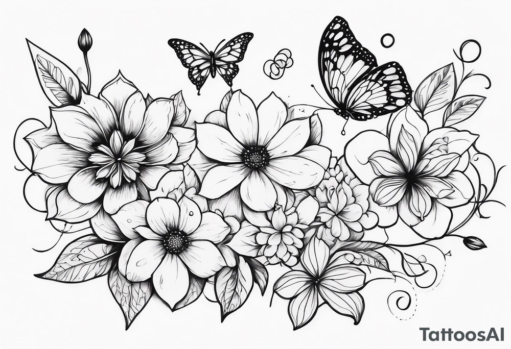 Flower and butterflies tattoo idea