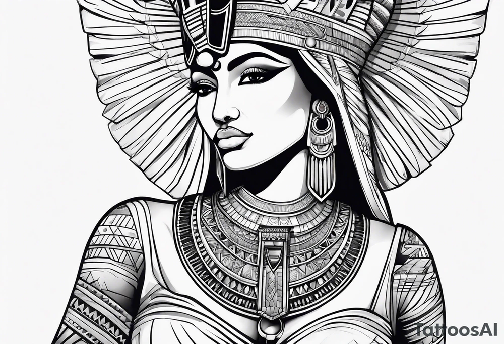 black and white Egyptian goddess Isis tattoo idea