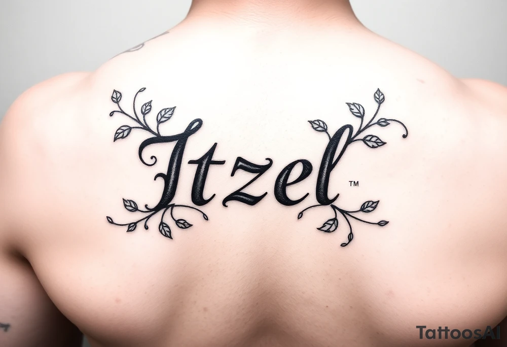 Itzel name on arm with vines around tattoo idea