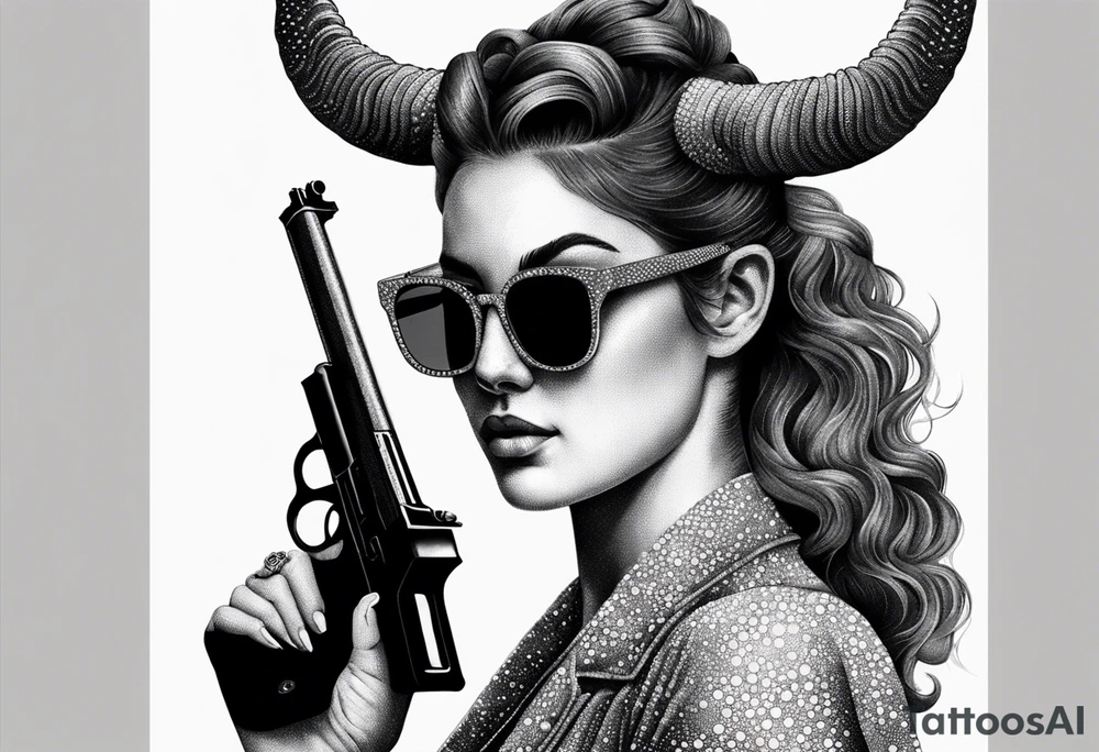 capricorn with sunglasses and gun tattoo idea