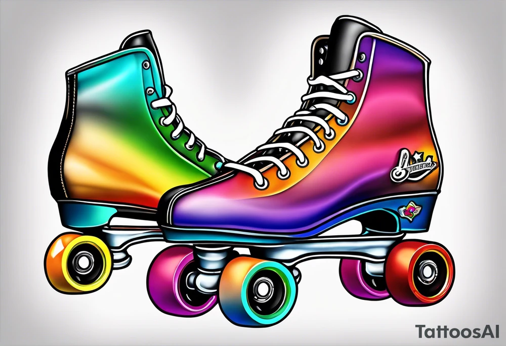rainbow roller skates tattoo idea