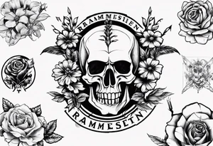 Rammstein logo with flowers around tattoo idea