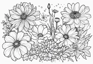 cosmos, chrysanthemums,and narcissus flower arrangement for a tattoo on the fore arm tattoo idea