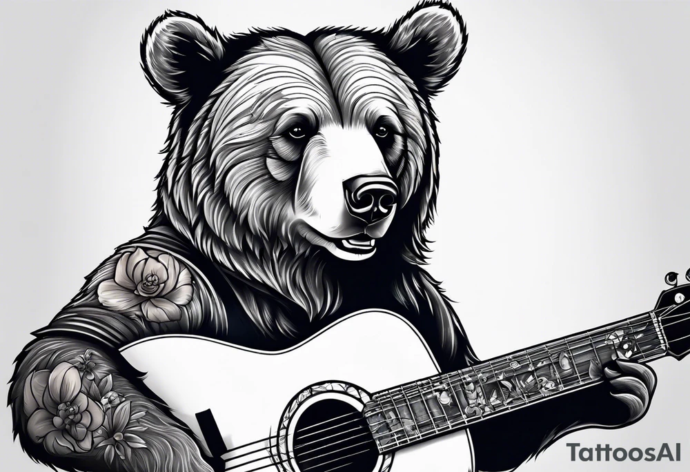 bear playing guitar tattoo idea