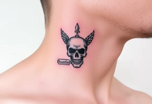 Rolls royce with the word hustler and a skull money girls and drugs for throat tattoo idea