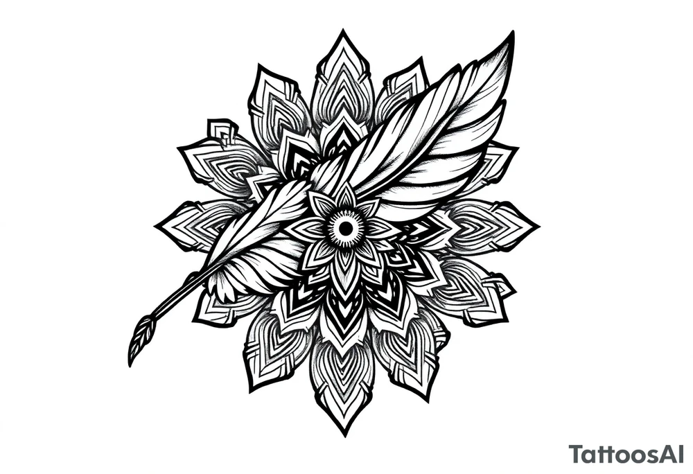 spiritual feather indian mandala shaman tattoo idea