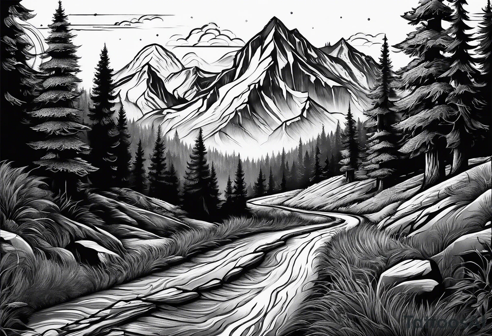 road into mountain tattoo idea