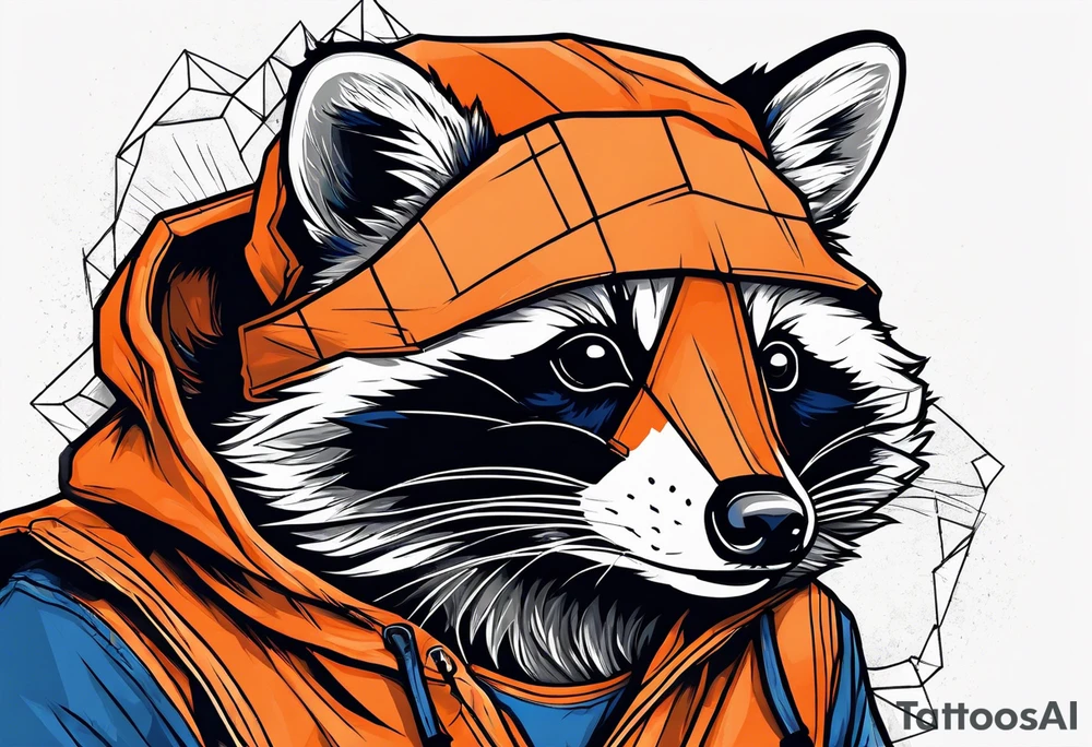 Raccoon wearing an orange Superman hoodie tattoo idea