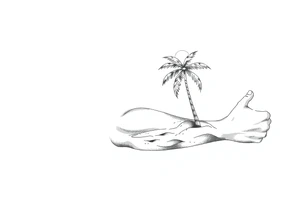 fine line, peaceful, serene, timeless, ocean, sand, palm tree, sun tattoo idea
