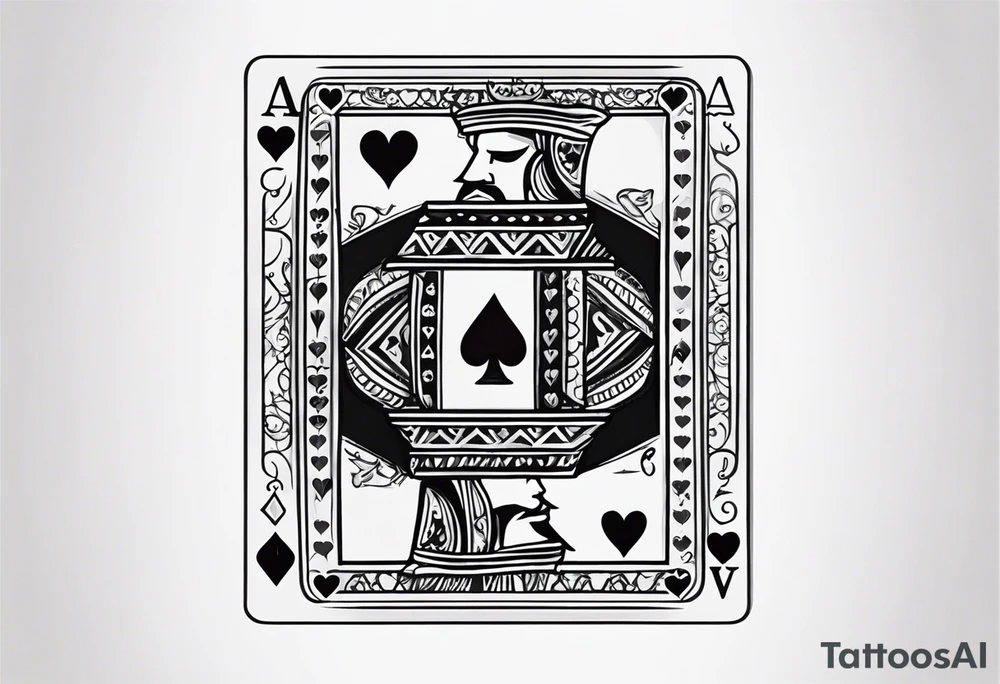 Only  Two cards no faces just letters and shapes, king of hearts with the K in the middle of the card and hearts in the corners and the Ace of spades behind it with the A in the corner peeking from behind the king of hearts card tattoo idea
