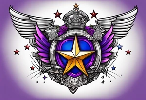 Build tattoo with silver star, purple heart and world war  1 medals, including patriotism tattoo idea