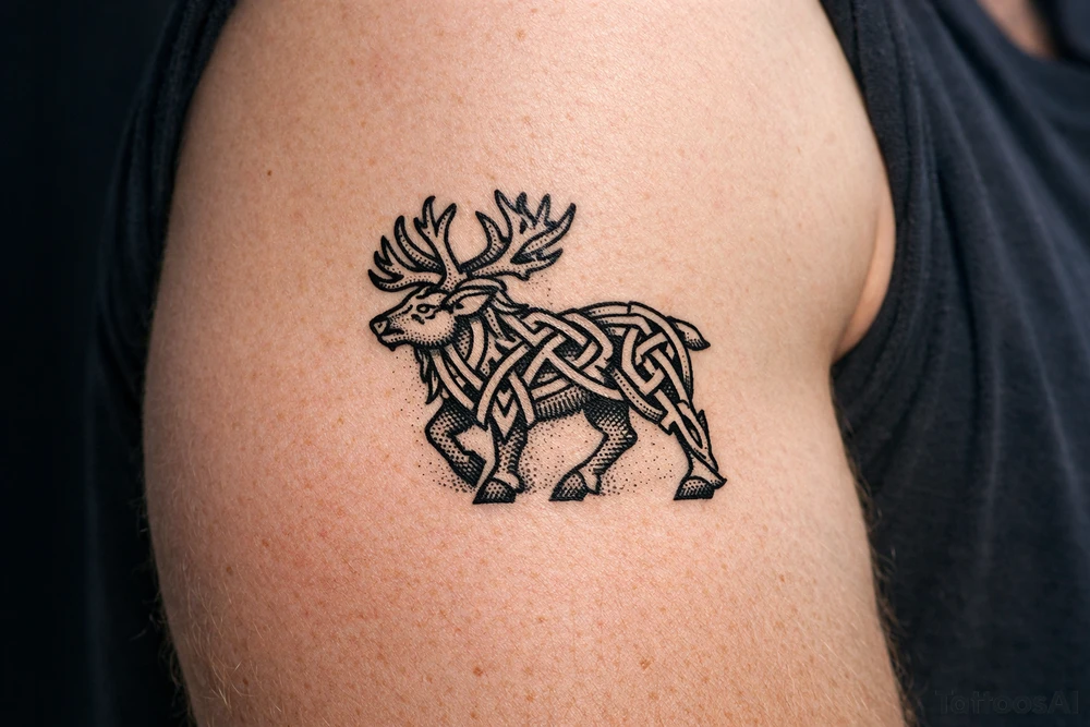 Caribou in Norse knot work open line concept mammen style stipple shading tattoo idea